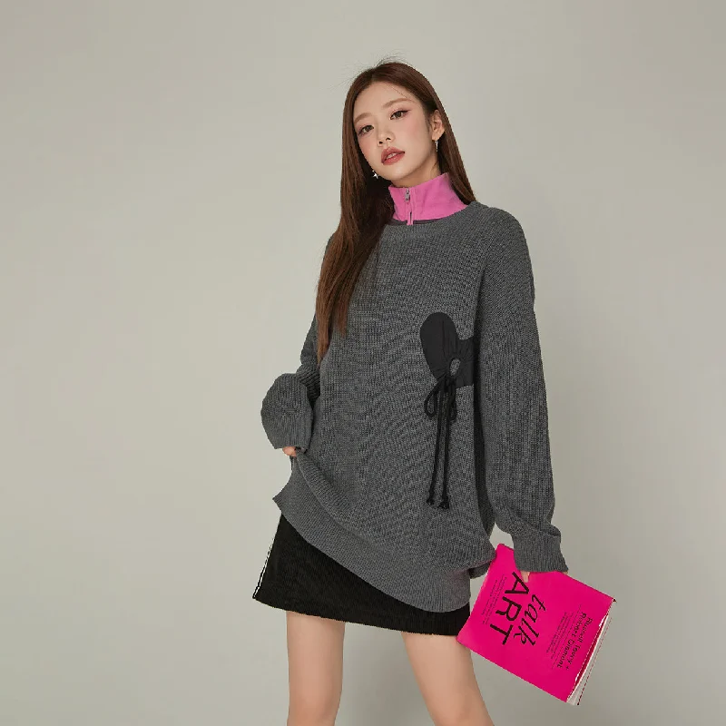 Angora Knit TopsHeart String Loose Fit Knit Sweater