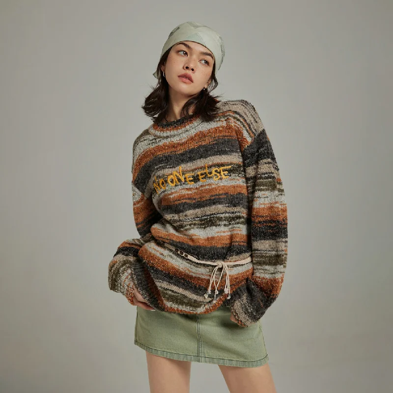 Tasseled Knit TopsMixed Color Blur Stripes Knit Sweater