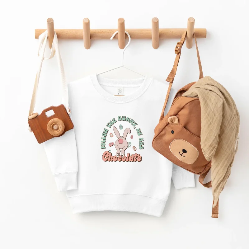 Ribbed Cuff Knit TopsFollow The Bunny, He Has Chocolate Toddler Sweatshirt, White