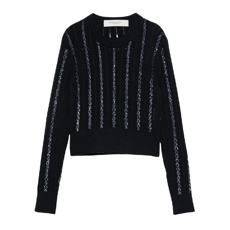 Cropped Knit TopsSequin Cable Knit Sweater