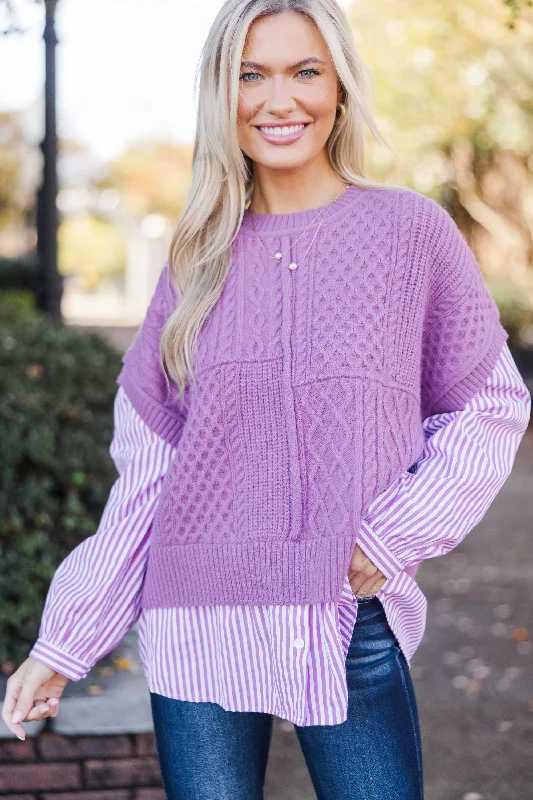 Painted Knit TopsCall On Me Orchid Purple Striped Sweater