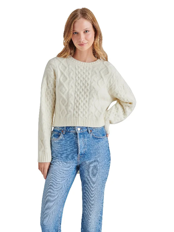 Sequined Knit TopsKessie Cable Knit Sweater, Whisper White | Steve Madden