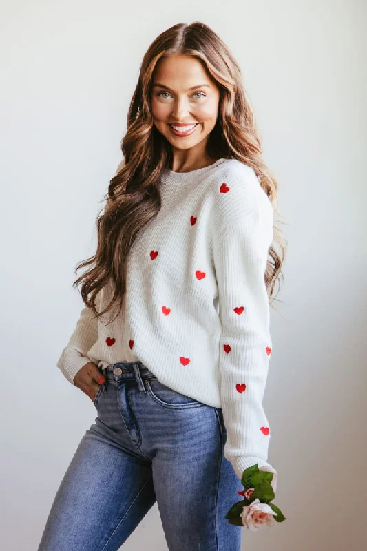 Zippered Knit TopsMiracle Heart Sweater for Women in White | W8009-IVORYRED