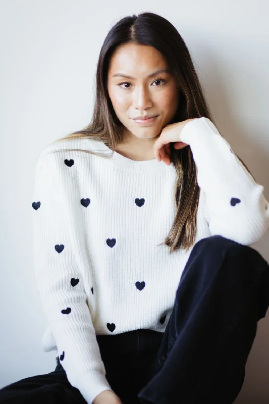 Pocketed Knit TopsMiracle Heart Sweater for Women in Ivory | W8009-IVORYBLACK