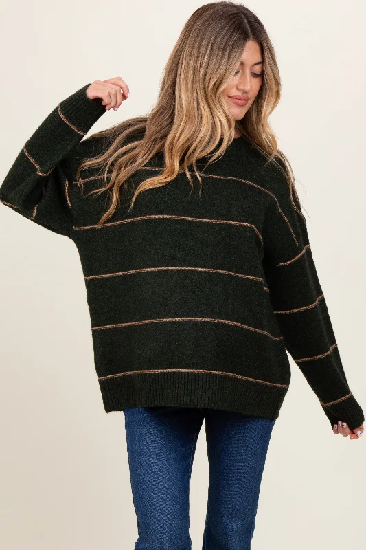 Designer Knit TopsOlive Striped Drop Shoulder Maternity Sweater