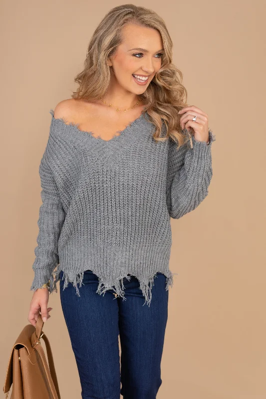 Glitter Knit TopsThat's A Fabulous Idea Heather Gray Distressed Sweater