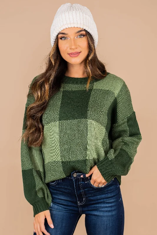 Metallic Knit TopsThis Is The Move Deep Green Plaid Sweater