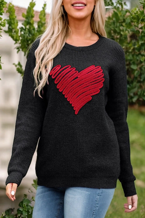 Asymmetrical Knit TopsValentine Heart Sketch Round Neck Sweater