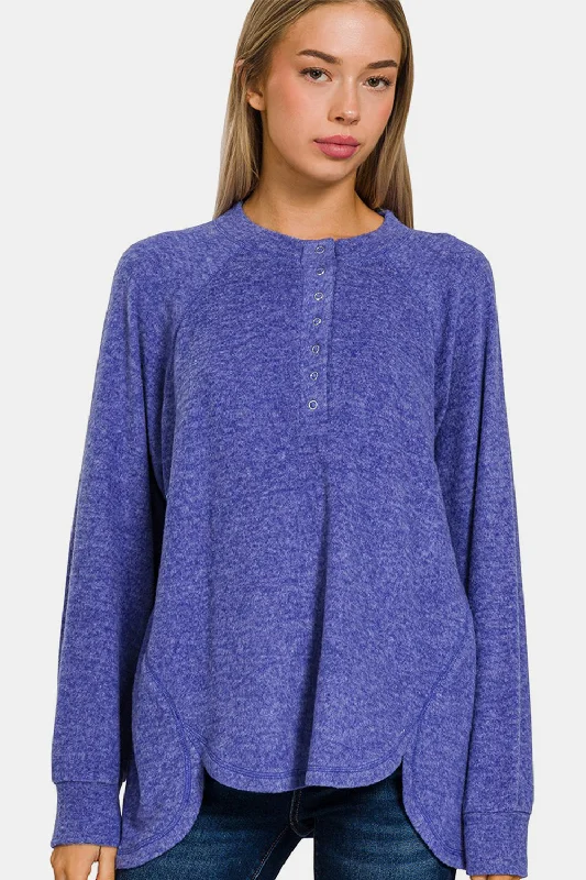 Athletic Knit TopsZenana Full Size Brushed Melange Hacci High-Low Sweater